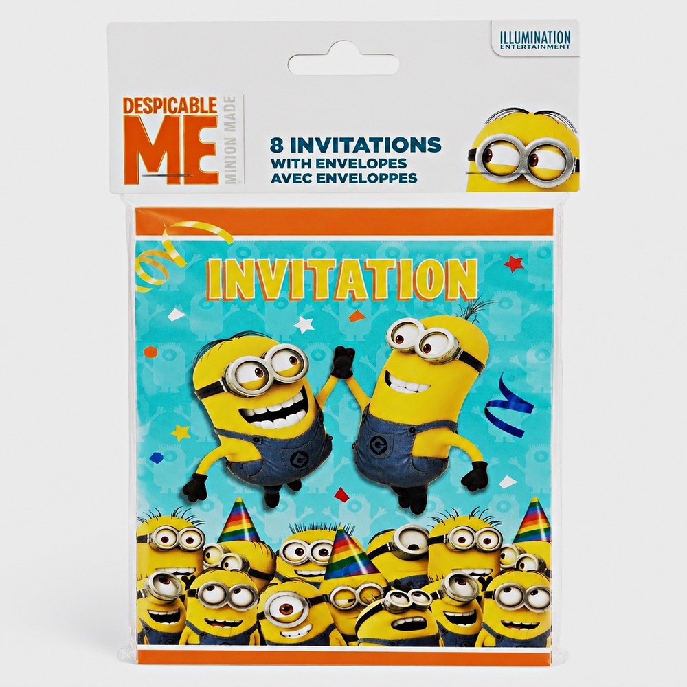 Despicable Me Minions Party Invitations w/ Envelopes, 8 Count, Multicolor